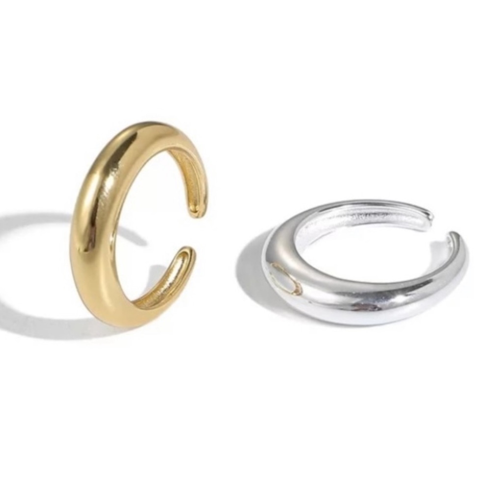 NWT Anthropologie Pair of Dome Style Sculptural Rings Silver & Gold